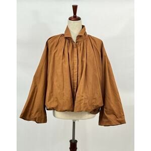 WORLD OF CROW Sz S Small Light Brown Tan Blouse Shirt Top Cotton